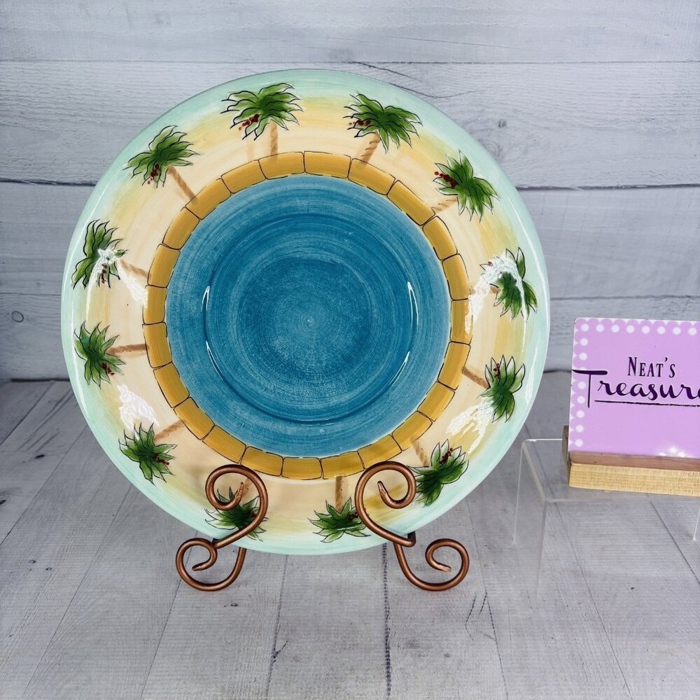Anne Ormsby Baum Bros Imports TROPICAL PALM Pool Ceramic 12.5" Serving Platter